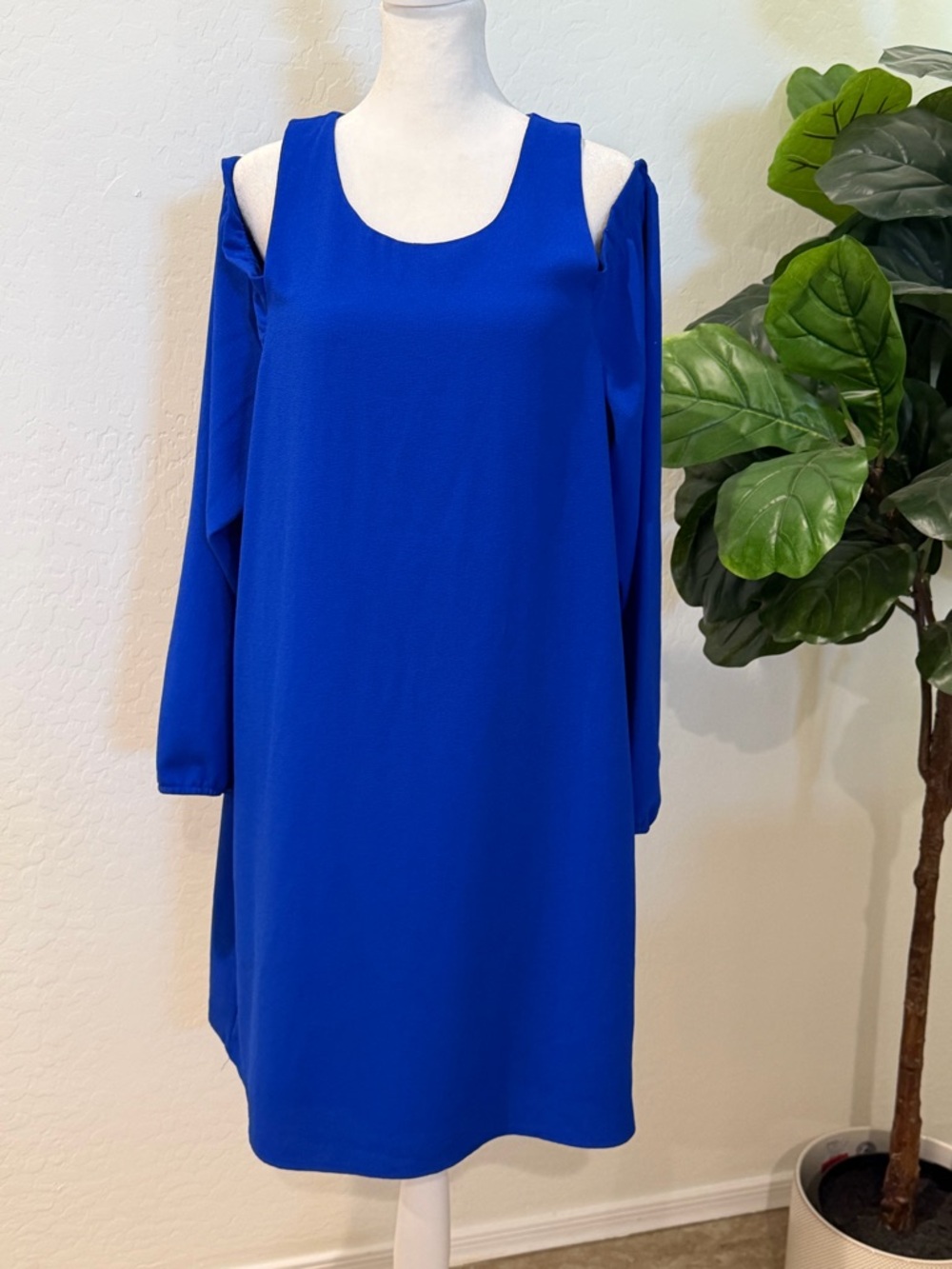Charles Henry Royal Blue Long Sleeve Cold Shoulder Dress